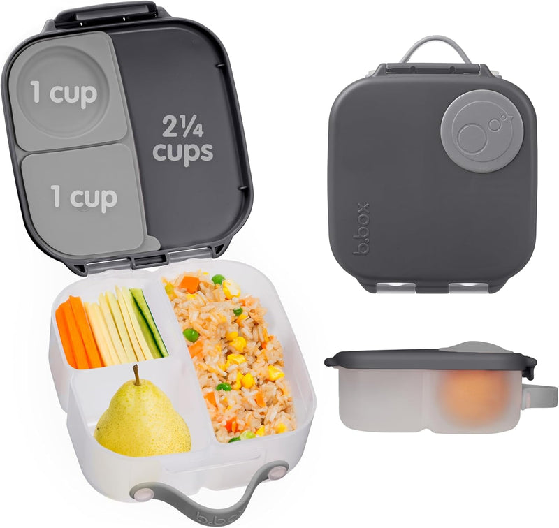 b.box Lunchbox Jumbo Bento Box with 4 Compartments (2 Leakproof), Removable Divider, Gel Cold Pack Ideal for School from 3+ 1L Capacity - grey