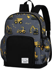 Children's Backpack, Lightweight School Bag for Girls Boys Primary Kindergarten 4-6 Years Waterproof Cute Backpack for A4 Folder Preschool Travel with Chest Strap - Gray Excavator-S