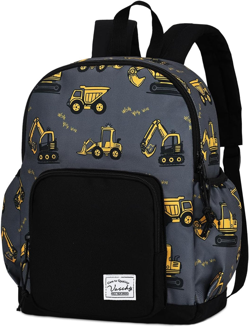 Children's Backpack, Lightweight School Bag for Girls Boys Primary Kindergarten 4-6 Years Waterproof Cute Backpack for A4 Folder Preschool Travel with Chest Strap - Gray Excavator-S