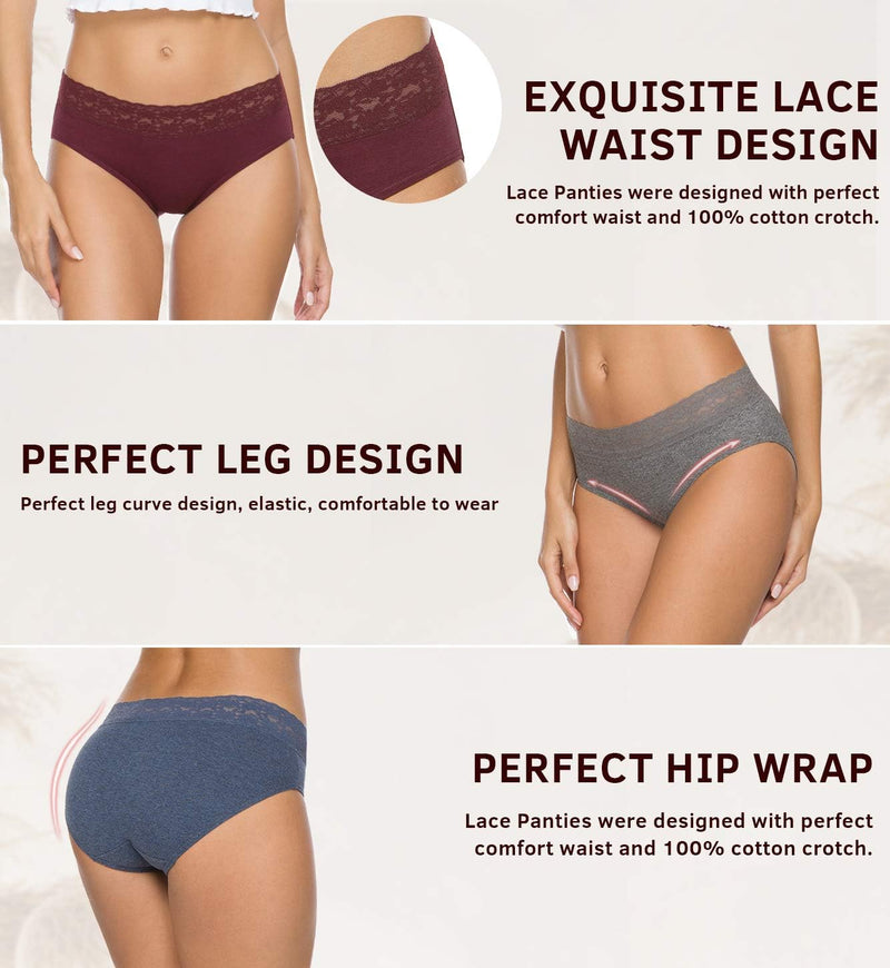 GNEPH Womens Underwear Cotton Panties for Women Underpants Briefs Hipster Lace Bikini 5 Pack