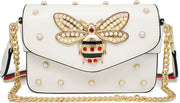Designer Bee Purse Fashion Crossbody Bags with Pearl for Women Pu Leather Shoulder Clutch Handbags - White2
