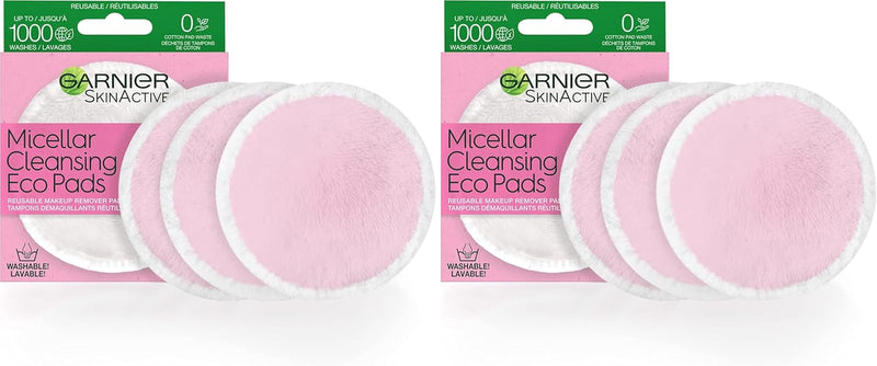 Garnier SkinActive Micellar Cleansing Eco Pads, Reusable, 3 Ultra-soft Microfiber Pads, 1 Count (Packaging May Vary) - 3 Count (Pack of 2)