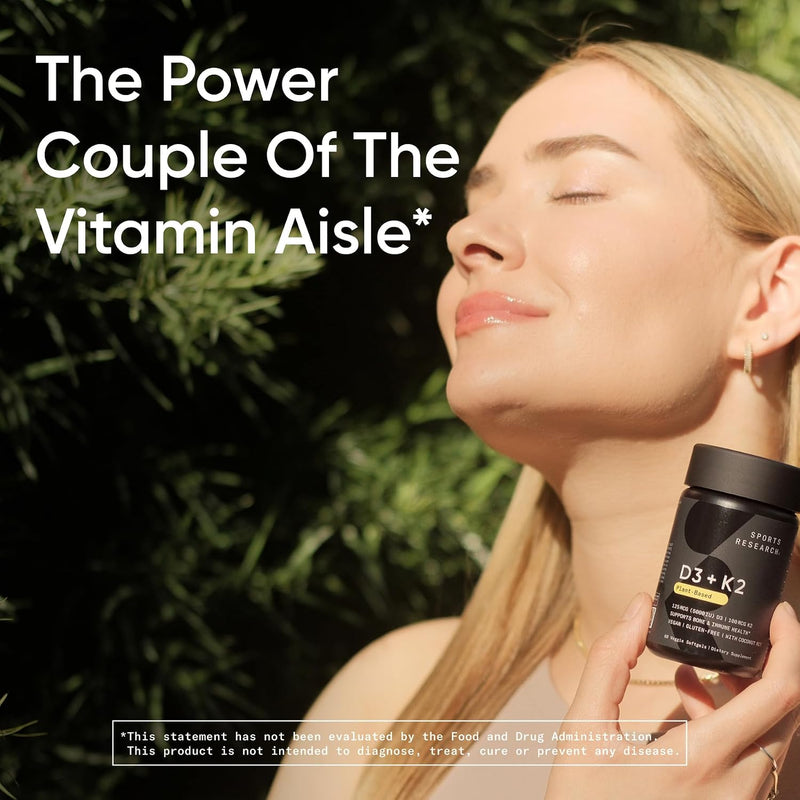 Vitamin D3 + K2 w/Coconut Oil - Vegan Vitamin D 5000iu & Mk7 Vitamin K 100mcg for Bone & Immune Support - Vegan Certified Non-GMO Soy Free - 120 Softgels