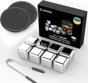 16 Pack Reusable Stainless Steel Ice Cubes for Drinks - Metal Whiskey Stones, High Cooling Technology, for Whiskey, Vodka, Liqueurs, Wine, Beverage Juice or Soda, Pack of 16 - Silver 8 Pack