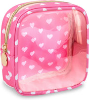 Nylon Small Mini Makeup Bag Purse Cute Preppy Cosmetic Zipper Pouch, Hot Pink, Mini - Pink Heart Mini