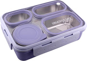 Bento Lunch Boxes, Leak Proof Stainless Steel Lunch Box for Kids, BPA Free Bento for Kids and Adults Tiffin Box for Office and School (Purple, 620 ML, 3 Compartment) - Purple 950 ML, 4 Compartment