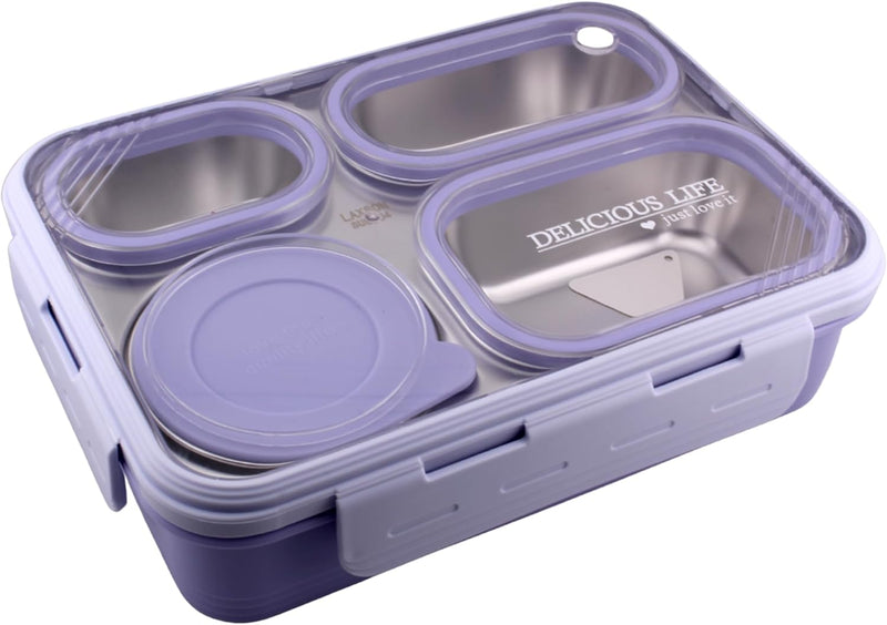 Bento Lunch Boxes, Leak Proof Stainless Steel Lunch Box for Kids, BPA Free Bento for Kids and Adults Tiffin Box for Office and School (Purple, 620 ML, 3 Compartment) - Purple 950 ML, 4 Compartment
