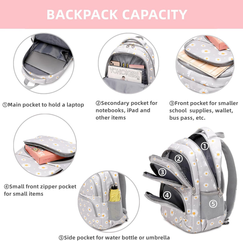 Armbq Girls Backpack Kids School Bookbag Set for Teen Girls Elementary Students Casual Back Pack with Lunch Box