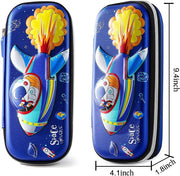 Pencil Case for Boys, 3D EVA Cartoon Space Storage Pouch Pen Holder, Pencil Case with Compartments for School Kids, Large-Capacity Storage Box, Children's Student Stationery Gift Box, Spaceship Blue