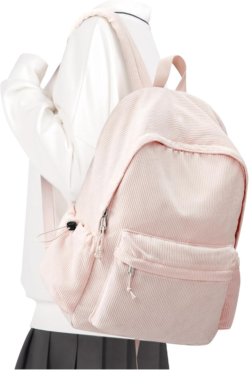 WEPOET School Backpack Cute Corduroy Bookbag Classic Casual High School Bag Lightweight College Backpack - A5-pink
