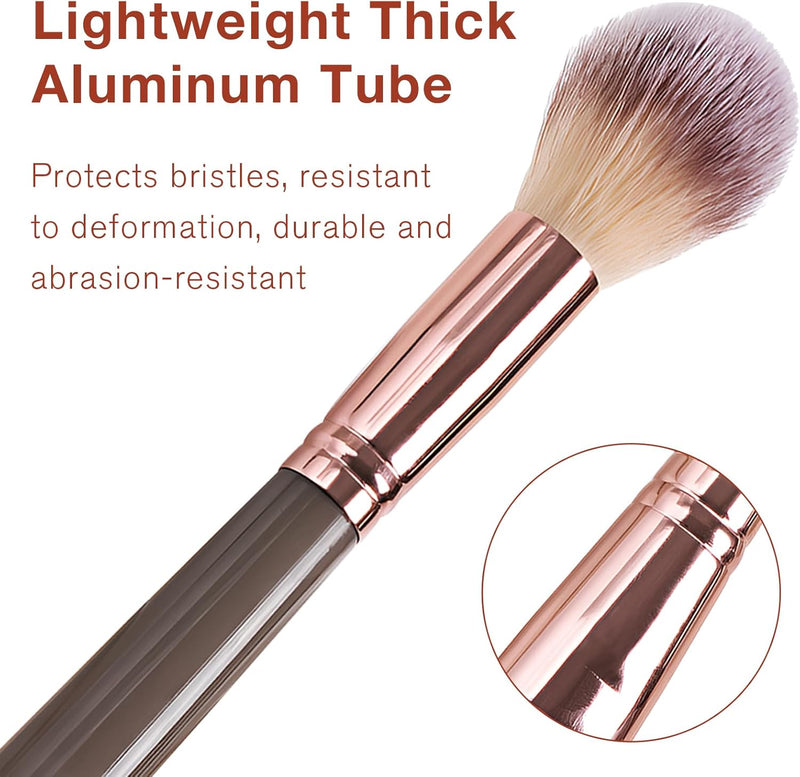 Oasisgalore Double-Ended Foundation Makeup Brush, Angled/Round Top for Liquid, Powder & Cream Blending (Brown)
