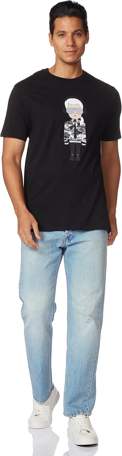 KARL LAGERFELD mens Reflective Men’s T-shirt, Karl Character With Headphones Short Sleeve Crew Neck Men’s Shirt T-Shirt