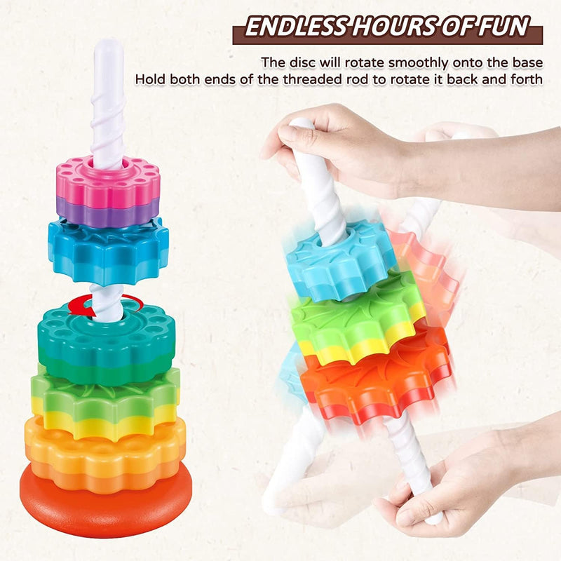 AquaFalcon Baby Spinning Stacking Toys for Toddlers 1-3, Rainbow Ring Stacker Montessori Toys for Babies 6-12 Months, 1 2 3 One Year Old Girl Boy Christmas Birthday Gifts, Autism Sensory Learning Toy