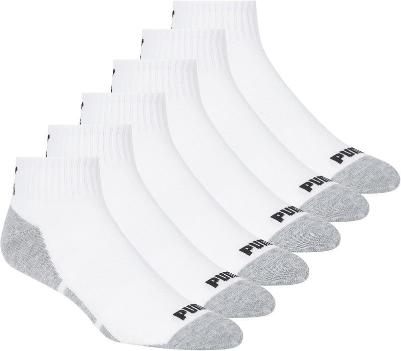 PUMA mens 6 Pack Quarter Crew Socks Men's Socks (pack of 6) - White/Grey Detail