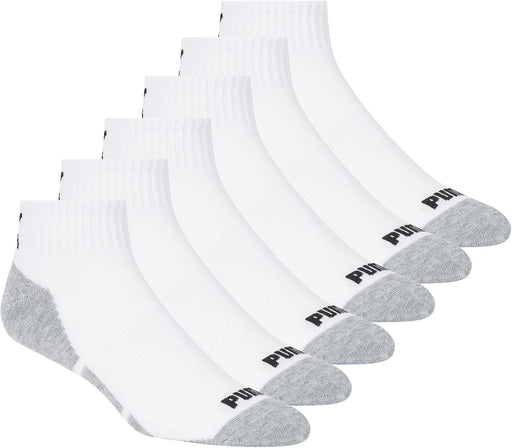 PUMA mens 6 Pack Quarter Crew Socks Men's Socks (pack of 6) - White/Grey Detail