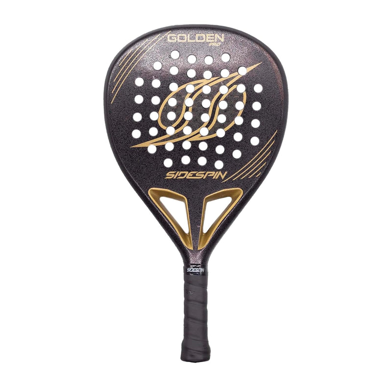 SideSpin Golden Pro 12K Full Carbon Sandy Padel Shovel, Gain Power + Control + Effect, Unisex Adult, Black Gold, Universal