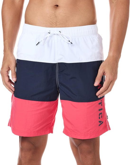 Nautica mens Quick Dry Classic Logo Tri-block Series Swim Trunk Swim Trunks