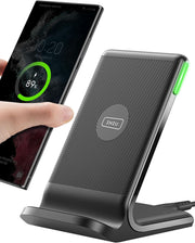 INIU Wireless Charger Stand, 15W Qi Certified Fast Wireless Charging Station with Sleep-Friendly Adaptive Light for iPhone 17 16 15 14 13 12 Pro Max Samsung Galaxy S25 S24 S23 Note 20 Google etc. - 1 Pack