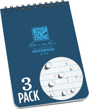 Rite In The Rain Weatherproof Top Spiral Notebook, 10.2 cm x 15.2 cm, Green Cover, Universal Pattern, 3 Pack (No. 946-3) - 3 Pack Blue