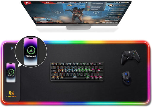 Gimars Upgrade RGB Mouse Pad with 15W Fast Wireless Charging, Extened Large LED Gaming Mouse Pad with 10 Colors LED Light, Premium Smooth Surface, Non Slip Mouse Mat for Gaming, Desks, PC, Office - Black-RGB+Wireles Charging