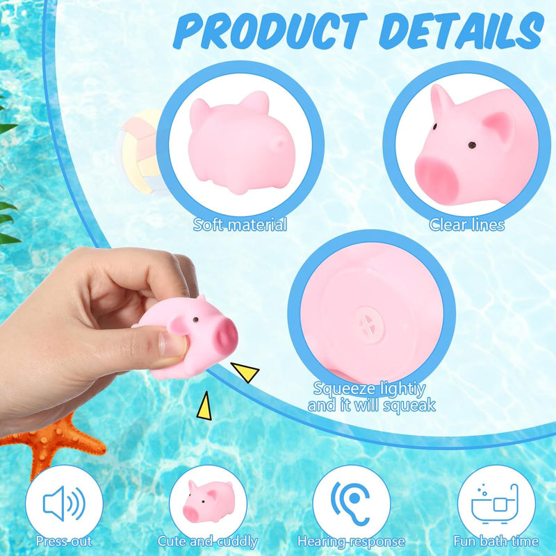 kymqlyw 100 Pcs Rubber Pig Bath Toy Bulk Mini Pig Toys Float and Squeak Pig Toy Pink Piggy Bathtub Toys for Baby Shower Halloween Christmas Birthday Party Supplies (2x1.4x1.4)