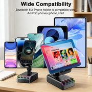 Adjustable Cell Phone Stand with Wireless Induction Bluetooth Speaker, HD Surround Sound for Home/Outdoor, Popular Christmas/Birthday Ideas Gifts, Stocking Stuffers Family Friends