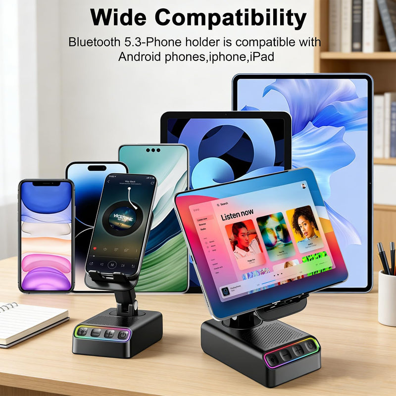 Adjustable Cell Phone Stand with Wireless Induction Bluetooth Speaker, HD Surround Sound for Home/Outdoor, Popular Christmas/Birthday Ideas Gifts, Stocking Stuffers Family Friends