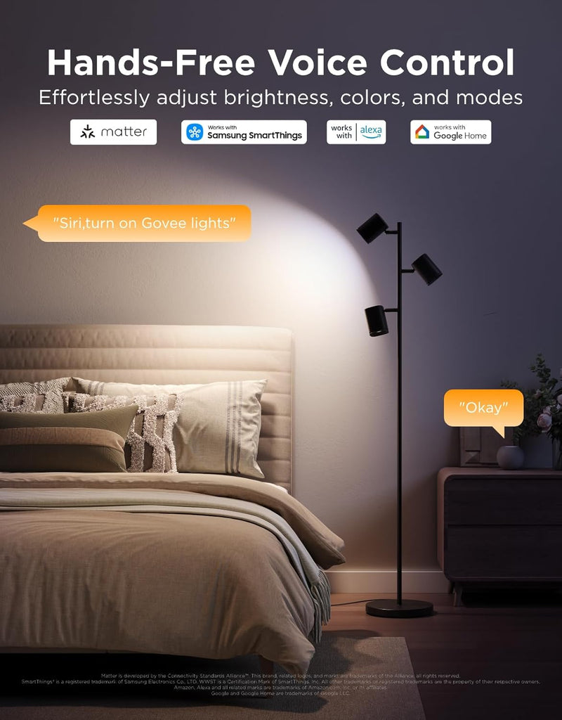 Tree Floor Lamp with 3 Rotatable Lights, Compatible with Matter LuminBlend Technology, Standing Lamp with 64 Dynamic Scenes, Music Sync, Smart Floor Lamp for Living Room, Bedroom, Office