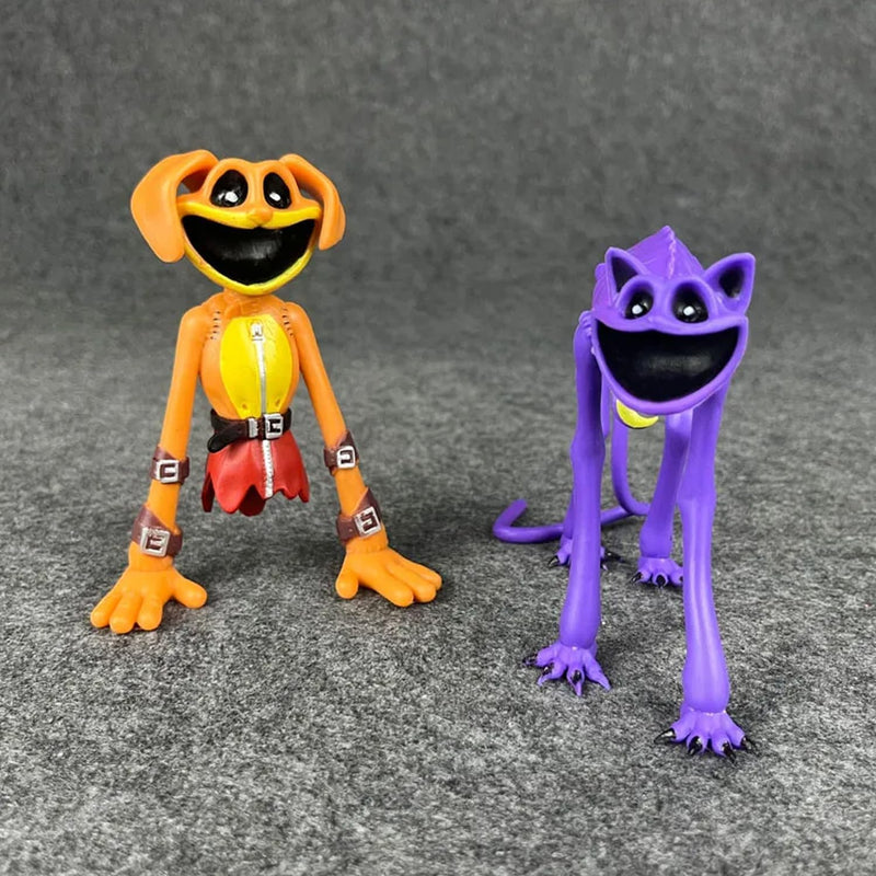 2PCS Smiling Critters Models Purple Cat & Orange Dog Collectible Monster Set for Gifts, Game Fans, and Cake Decoration