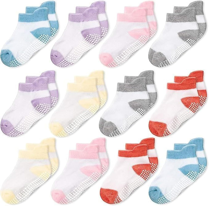 CozyWay Non-Slip Socks with Grippers - Ankle Style for Little Girls and Boys, Infants, Toddlers, Children