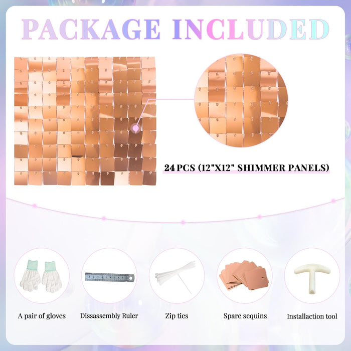 Kate Shimmer Wall Backdrop Sliver Wall Panels 12Pcs Square Sequin Shimmer Wall Backdrop Decoration for Birthday Party,Wedding, Anniversary