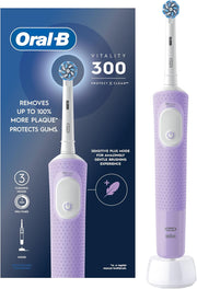 Oral-B Vitality D100 Black and White 1+1 Free Bundle Electric Rechargeable Toothbrush, 2 Minutes Timer, Cross Action Brush Head, with UAE 3 pin plug - Vitality 300 Lilac