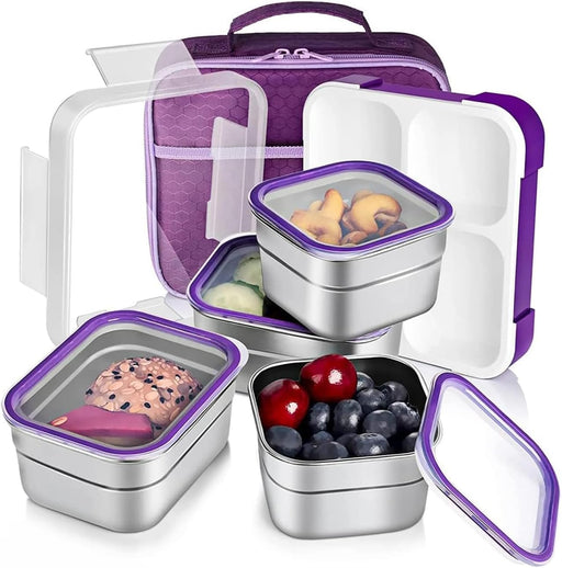 Insulated Bento Lunch Box Stainless Steel, 4 Removable Compartments For Adults & Kids With Lunch Bag Microwave/Dishwasher/Freezer Safe BPA Free, Leakproof Purple, 1060 ML - Purple, 1060 ML