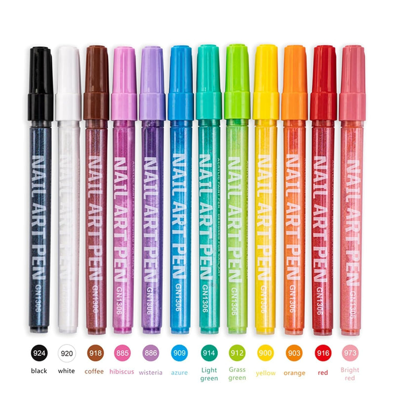 12 Colors Nail Art Pens Set, Nail Polish Pens, Graffiti Nail Dotting Tools, Acrylic Paint Pens, for Girls Women DIY Pedicure Traditional Nails Art, Nails Art Design, Manicure Nail Pens for Salon DIY
