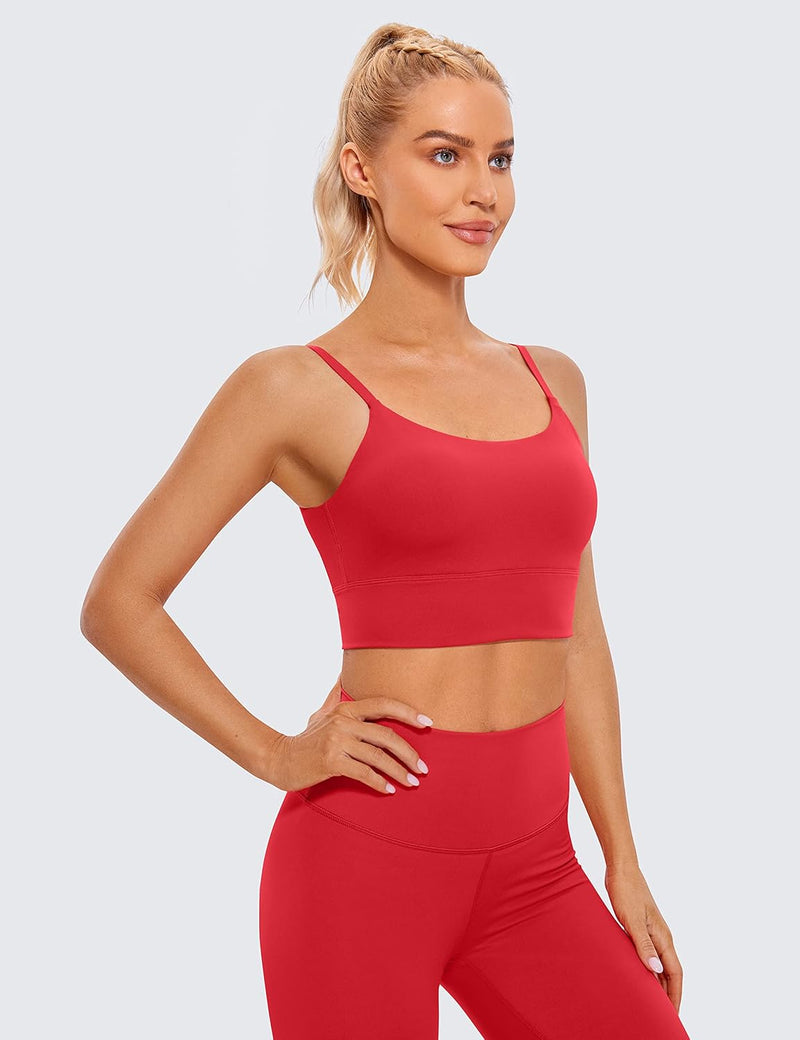 CRZ YOGA Women's V Back Longline Sports Bra with Adjustable Straps Wireless Workout Padded Yoga Bra Cropped Tank Tops