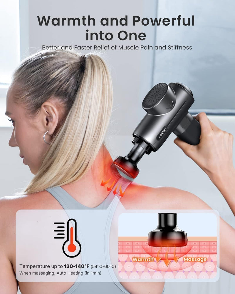 Active Massage Gun with Heat Deep Tissue Muscle, 2022 Upgrade Powerful Portable Gun Massage Percussion Massager Gun for Athletes, Electric Back Massagers, Handheld Body Massager Gun Gifts - Black