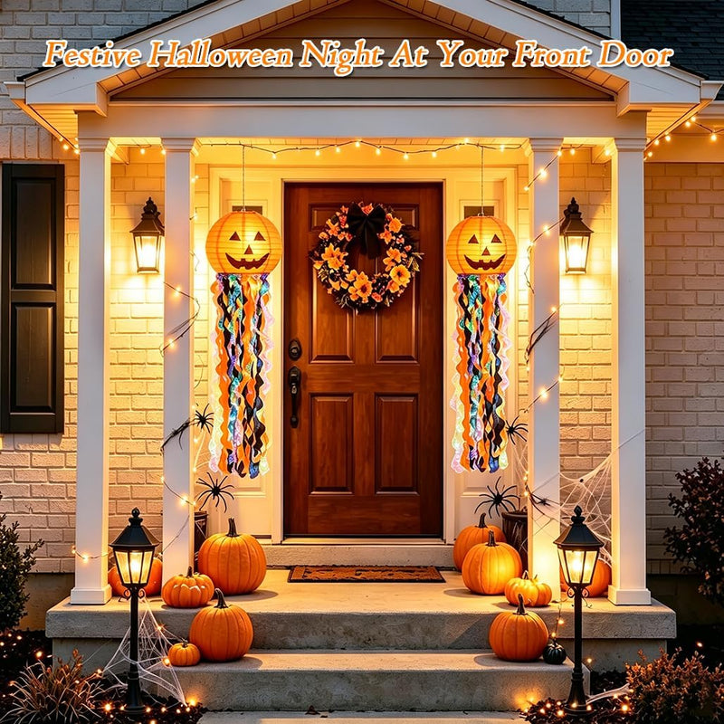 Goodern Halloween Pumpkin Paper Lanterns,3PCS Hanging Halloween Decorations