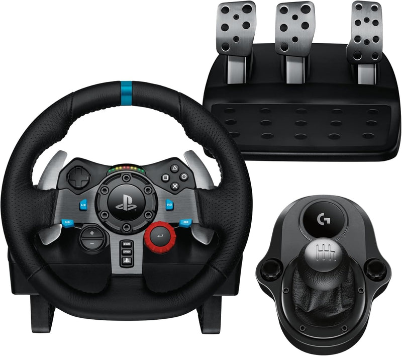 Logitech G29 Driving Force Racing Wheel and Floor Pedals, Real Force Feedback, Stainless Steel Paddle Shifters, Leather Steering Wheel Cover for PS5 Pro, PS5, PS4, PC, Mac - Black - UAE Version - G29 (Playstation | PC) + Shifter