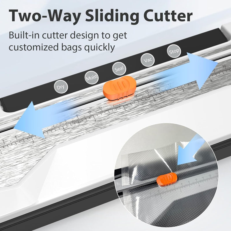 KASTWAVE Automatic Food Vacuum Sealer, Vacuum Sealer Machine 5 Modes with 5 Sealer Bags and Built-in Cutter, Compact One-Touch Food Sealer Vac Pack Machine for Sous Vide & Dry Moist Foods, White