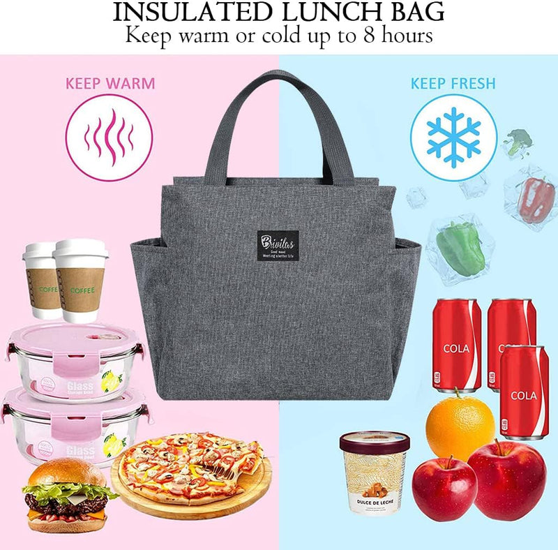 Lunch Bag for Office Picnic Camping School with Side Pockets, Insulated Tiffin Bags Thermal Bento Box for Men Women Kids