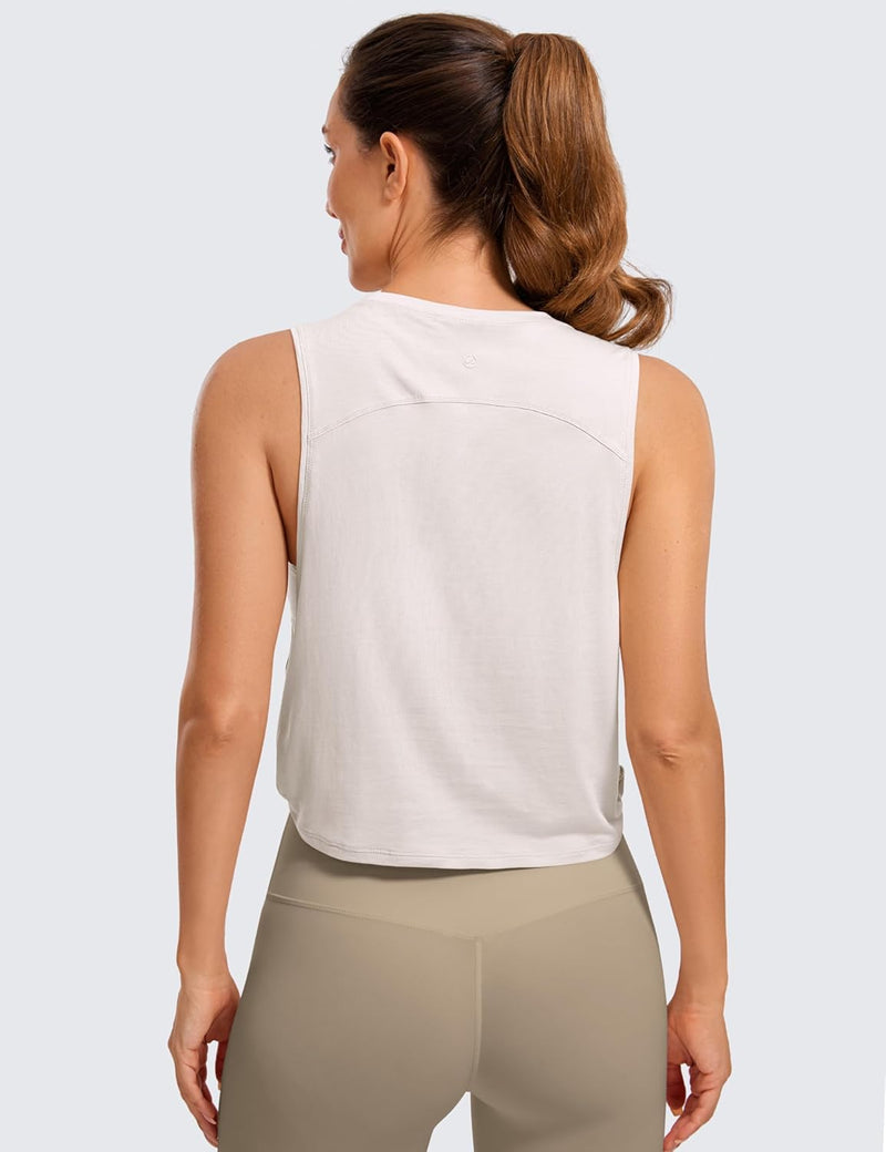 CRZ YOGA Women's Pima Cotton Workout Tank Crop Sports Shirt Sleeveless Yoga Running Tops