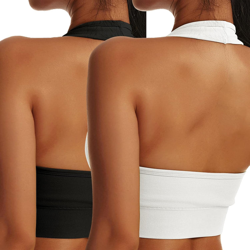 Vertvie Halterneck Sports Bra Backless Fitness Bustier Women's Padded Push Up Bra Without Underwire Sports Bra Top Yoga Bra Medium Support Workout