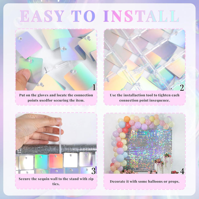 Kate Shimmer Wall Backdrop Sliver Wall Panels 12Pcs Square Sequin Shimmer Wall Backdrop Decoration for Birthday Party,Wedding, Anniversary