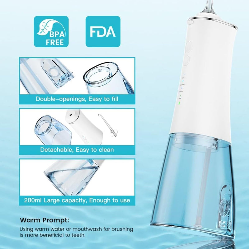 SKY-TOUCH Cordless Water Flosser Portable Dental Oral Irrigator with 4 Modes & 4 Nozzles, 280ml Water Tank, Rechargeable & Waterproof for Teeth, Braces & Gum Care, Home & Travel Use
