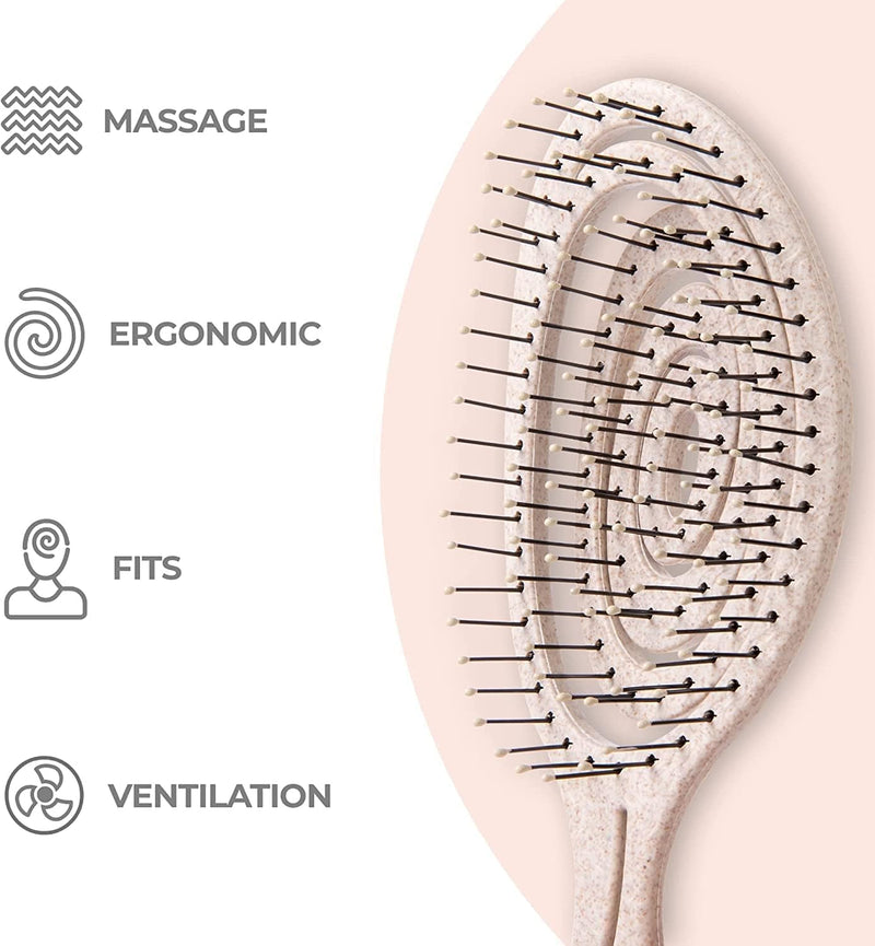Ninabella Organic Detangling Hair Brush for Women, Men & Children - Does not Pull on Hair - Hair Straightening Brushes for Straight, Curly & Wet Hair - Unique Spiral Hairbrush, Rose Gold