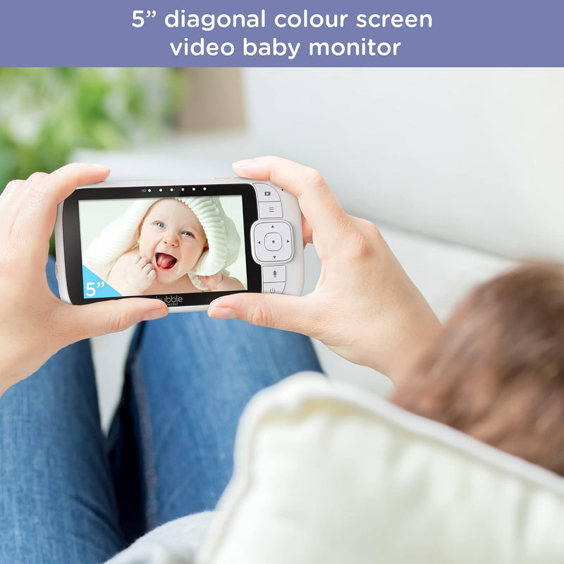 Hubble Nursery View Premium Twin Baby Monitor 5" Split-Screen Display, 2 Cameras, 2-Way Talk, Infrared Night Vision, Digital Zoom, Temp Sensor, 300m Range, Lullabies, Works with HubbleClub App