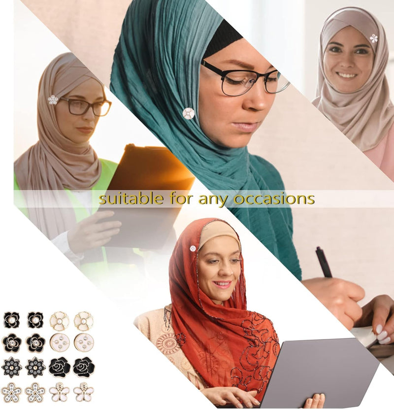 KOWVOWZ 8 Pairs Hijab Magnetic Pins, Strongest Commercial Strength Hijab Pins for Women, Flower Shaped Safety Pins Multi-Use Muslim Scarf Magnetic Hijab Buttons