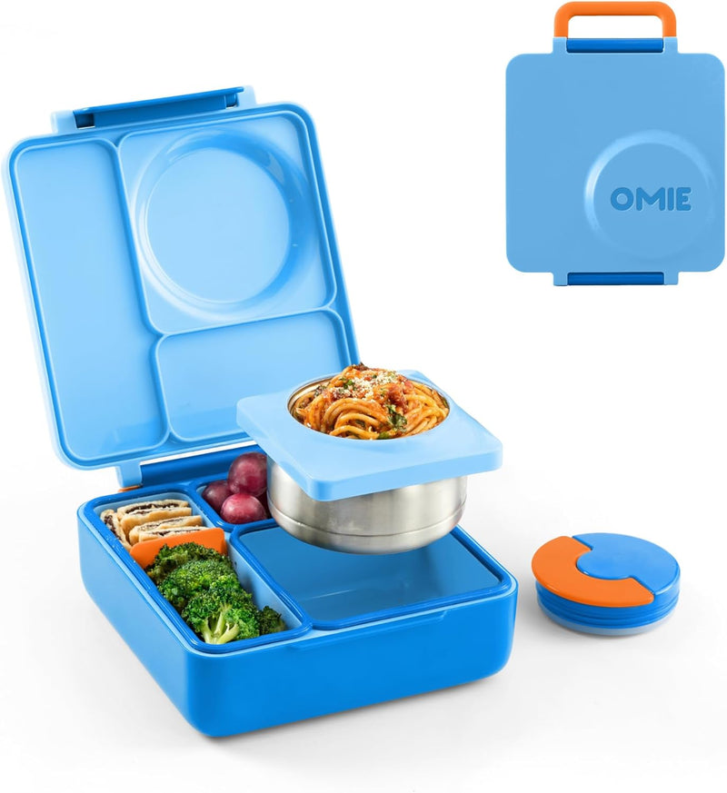 OmieBox Bento Box for Kids - Insulated Bento Lunch Box with Leak Proof Vacuum Insulated Food Jar - 3 Compartments, Two Temperature Zones (Blue Sky) - Blue Sky OMIEBOX (AGE 3-8 Years old)