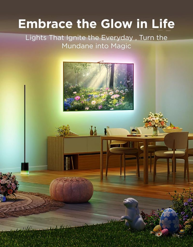 Floor Lamp 2, RGBIC Smart Floor Lamp for Living Room, Bedroom 1725lm, Warm Cool White LED, 2200K-6500K, Compatible with SmartThings, Matter, Alexa, Music Sync, Scene Modes, Black(1 Pack)