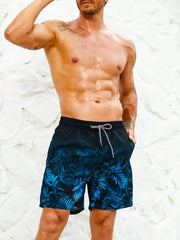 GORGLITTER Men's Drawstring Elastic Waist Tropical Print Swim Trunks Slant Pocket Summer Shorts